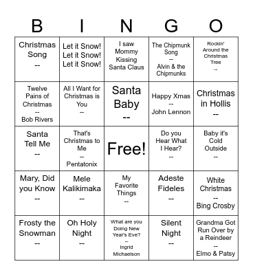 Secret Santa Bingo Card