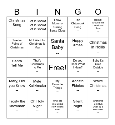 Secret Santa Bingo Card