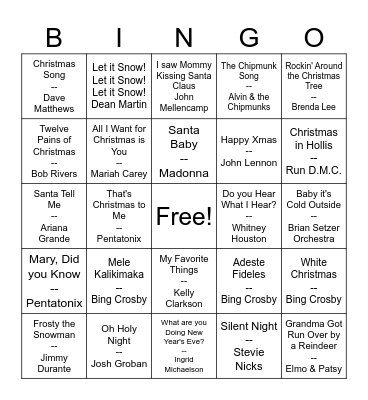 Secret Santa Bingo Card
