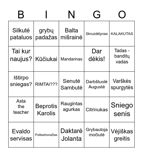 Kaledinis BINGO! Bingo Card