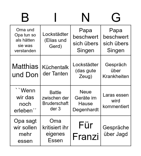 Familien bingo Card