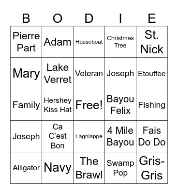 BOUDREAUX CHRISTMAS 12/25/23 Bingo Card