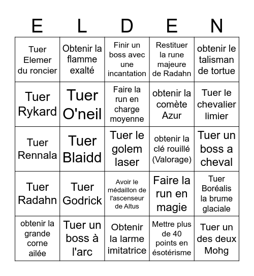 Elden ring bingo Card