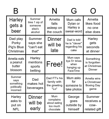Rusher Family Bingo Card