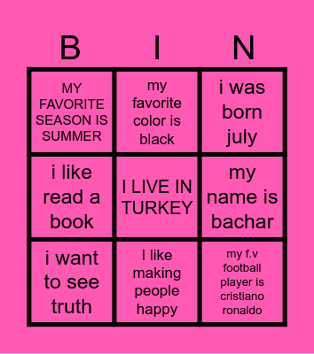 BACHAR Bingo Card