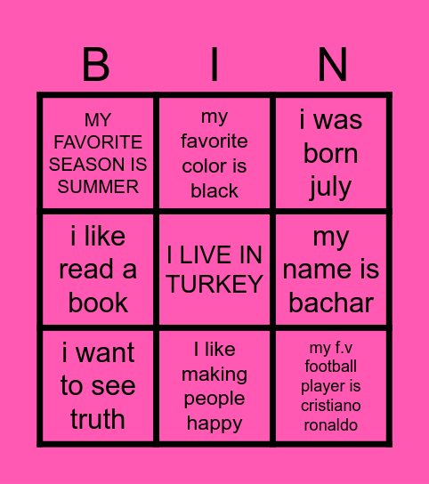 BACHAR Bingo Card