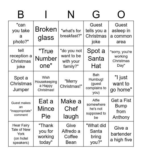 An RCH Christmas Bingo! Bingo Card