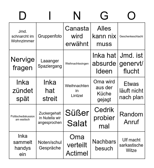 Dingo Bingo Card