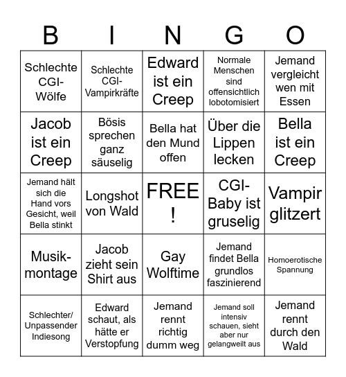 Twilight Bingo Card