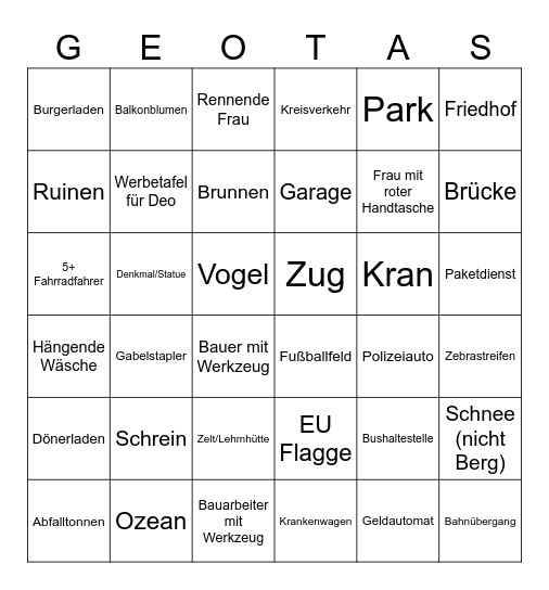Geotastic BINGO Card
