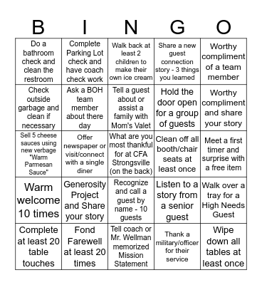 Service Bingo Card