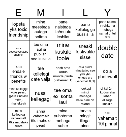 emmu Bingo Card