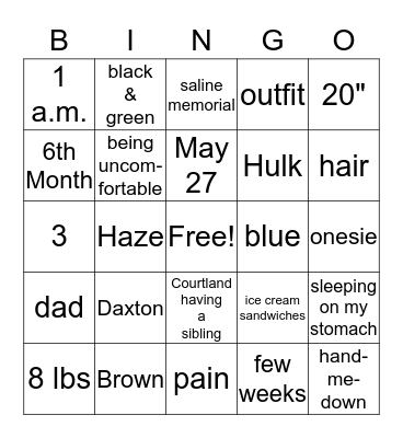 Baby Shower for Baby Daxton! Bingo Card