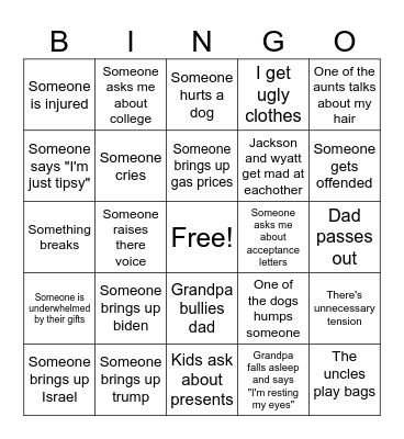 A very Durkee christmas Bingo Card