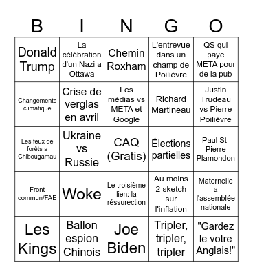 Bingo du Bye-Bye 2023 Bingo Card