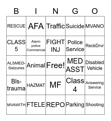 Dispatcher Bingo Card