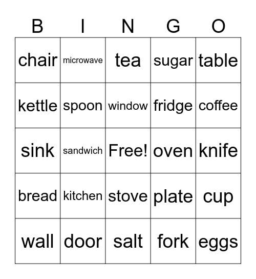 WHAT'S IN THE KITCHEN Bingo Card