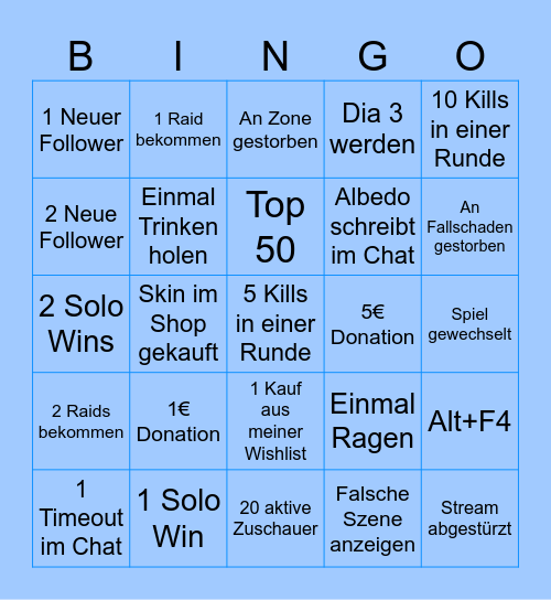 Fortnite Bingo Card