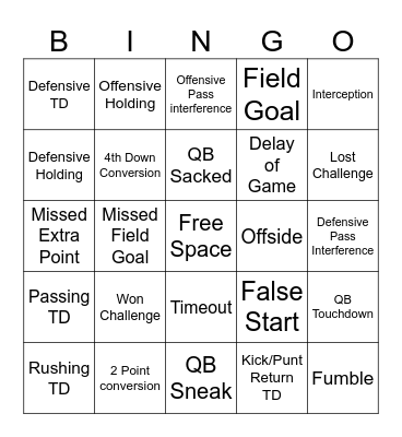 Football Bingo Card