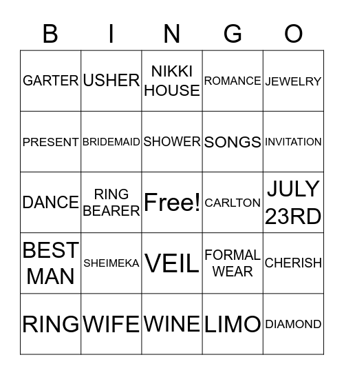 BRIDAL SHOWER BINGO Card