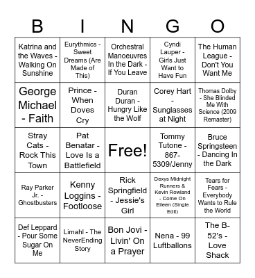 80s Bingo Card