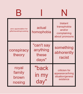 Problematic Family Bingo Card