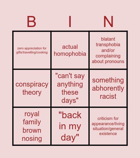 Problematic Family Bingo Card