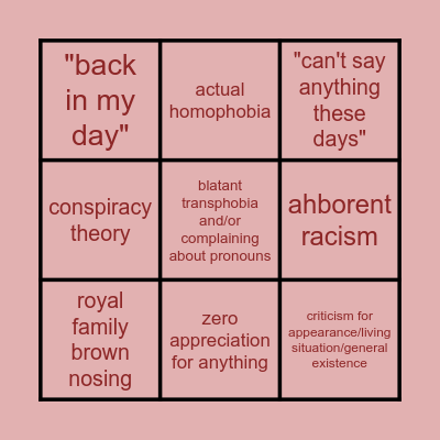 Problematic Family Bingo Card
