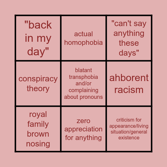 Problematic Family Bingo Card