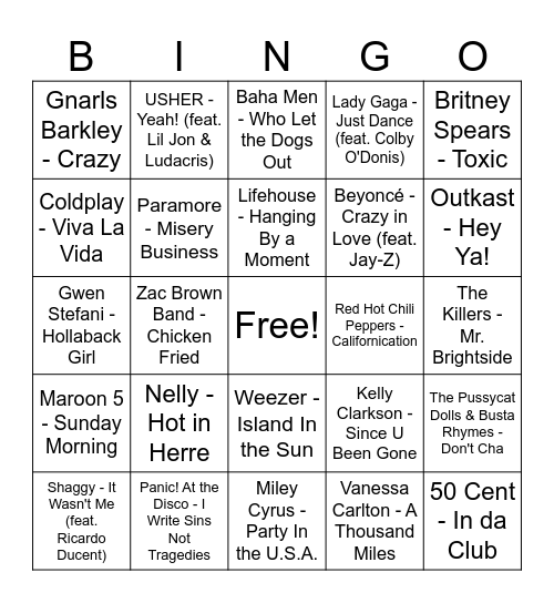 2000s Bingo Card