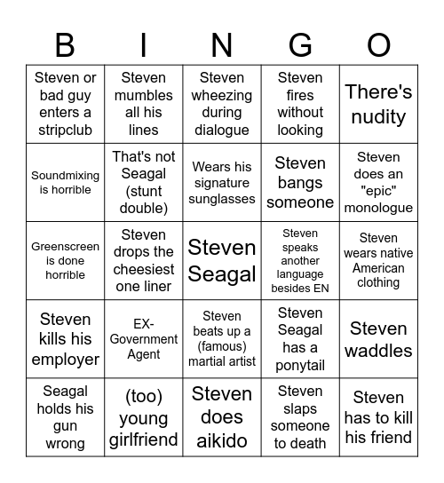 Steven Seagal Bingo Card