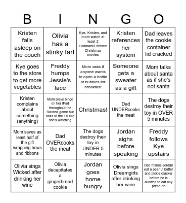 Family Christmas Bingo Card