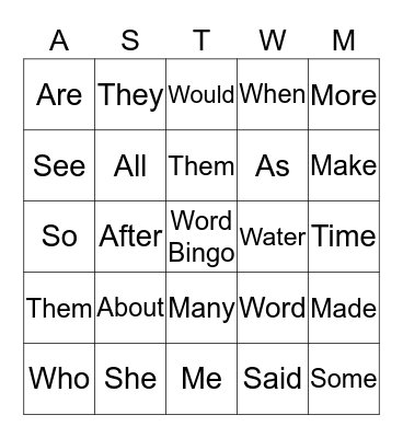 WORD BINGO Card