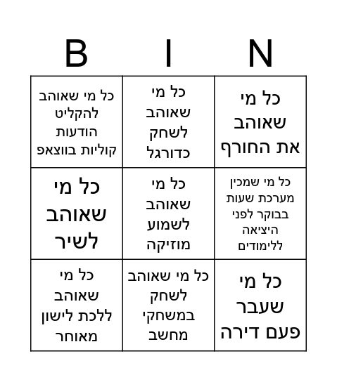 כישורי חיים Bingo Card