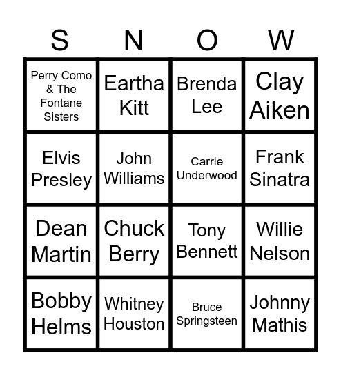 Christmas Music Bingo Card