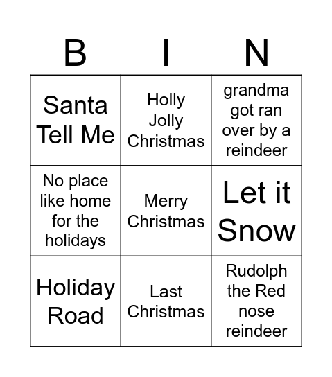 Christmas Song Bingo Card