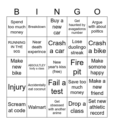 Connors 2024 bingo Card