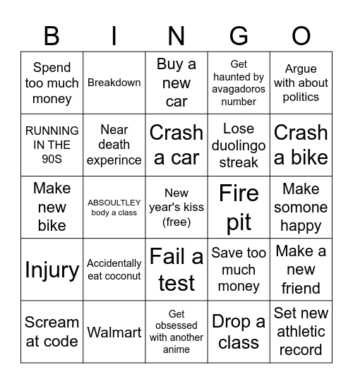 Connors 2024 bingo Card