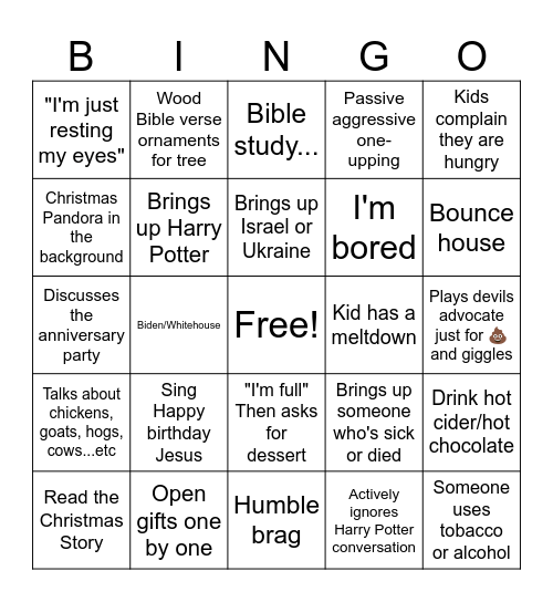 Lewis Family Christmas Day Bingo Card