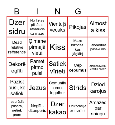 Christmas movie cringeness Bingo Card