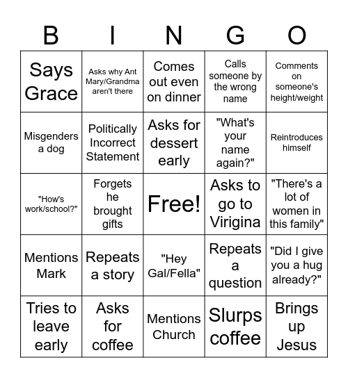 Grandpa Conrad BINGO Card