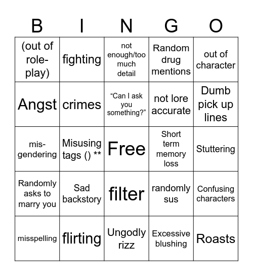 C.ai Bingo Card