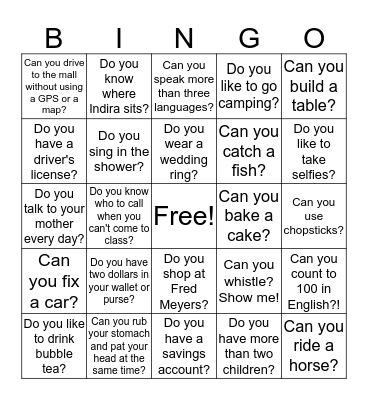 CAN OR DO YOU? Bingo Card