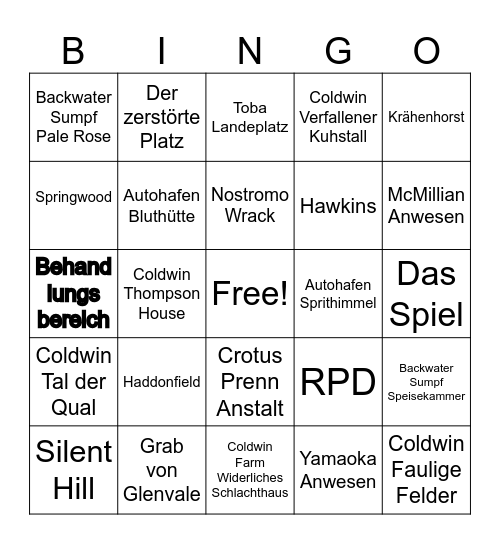 DBD Map Bingo Card