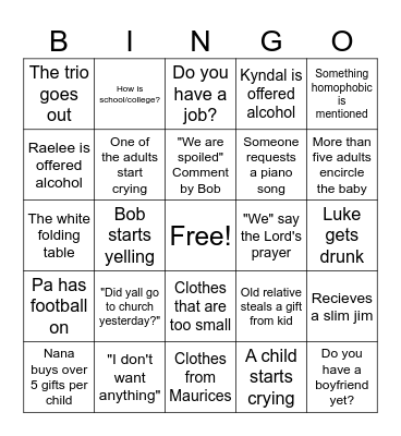 Nana's Christmas Bingo Card