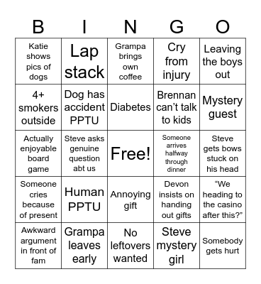 Family Bingo Card