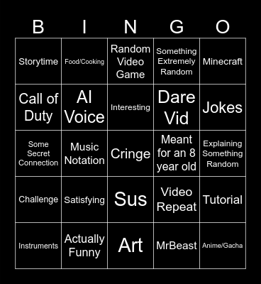 YT Shorts Bingo Card