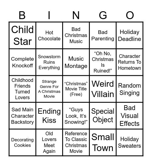 Bad Christmas Movies Bingo Card