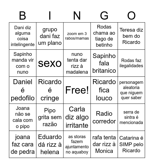 morangos com açucaar Bingo Card