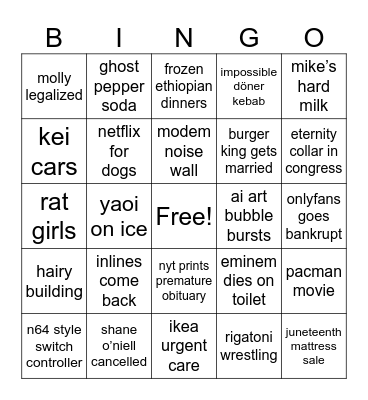 2024 Long Shots Bingo Card